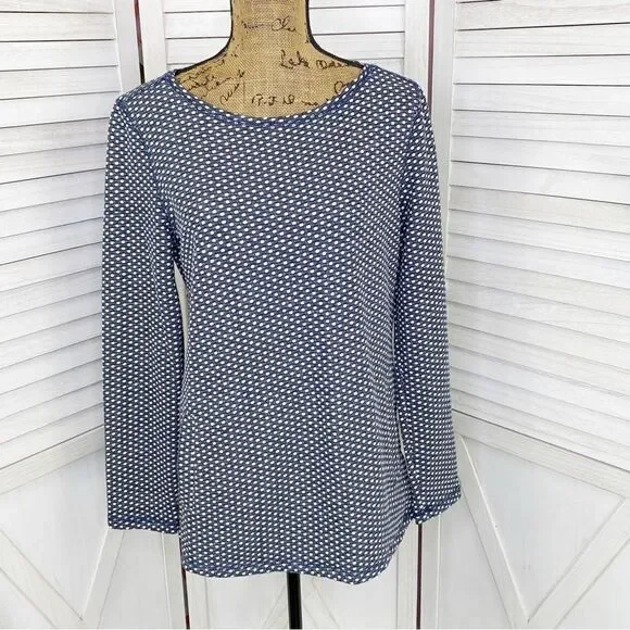 Talbots Polkadot Knit Kangaroo Pocket Pullover Top Blue White Small - Picture 1 of 13